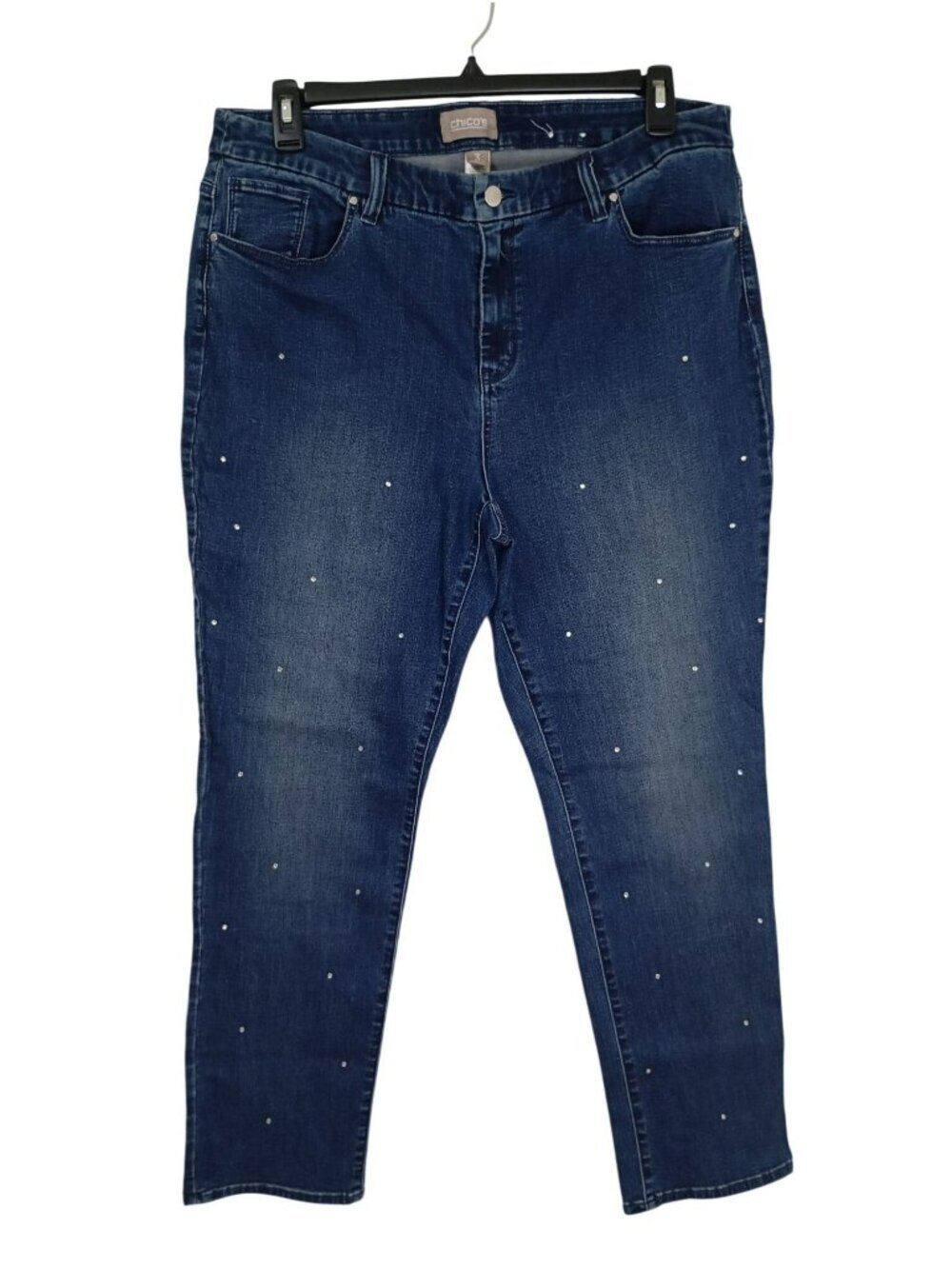 Chicos Womens Rhinestone Embellished Stretch Denim Jeans Size 3 Regular